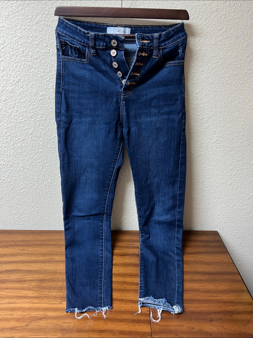 KanCan Dark Blue Button-Fly Ankle Jeans
